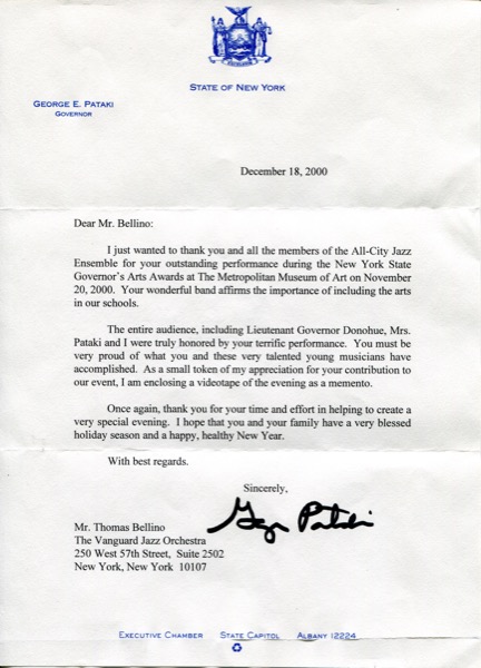 NY Governor Letter, 2000